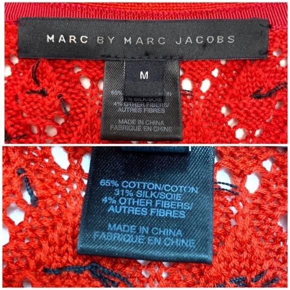 MARC by Marc Jacobs Wove Dots Button Blend Silk Knit  Sweater in Red - Picture 6 of 8